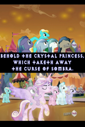 Size: 1280x1903 | Tagged: safe, screencap, character:bright smile, character:crystal arrow, character:ivory, character:ivory rook, character:paradise (g4), character:princess cadance, character:spike, species:crystal pony, species:pony, episode:the crystal empire, g4, my little pony: friendship is magic, amber waves, crystal empire, crystal princess, image macro, john the baptist, meme, night knight, rubinstein