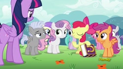 Size: 1920x1080 | Tagged: safe, screencap, character:alula, character:apple bloom, character:aura, character:chipcutter, character:pluto, character:ruby pinch, character:scootaloo, character:sweetie belle, character:tornado bolt, character:twilight sparkle, character:twilight sparkle (alicorn), species:alicorn, species:pegasus, species:pony, episode:fame and misfortune, g4, my little pony: friendship is magic, cutie mark crusaders