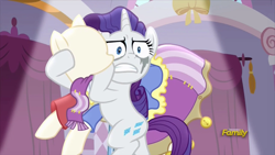 Size: 914x514 | Tagged: safe, screencap, character:rarity, species:pony, episode:fame and misfortune, g4, my little pony: friendship is magic, makeup, marshmelodrama, ponyquin, running makeup, solo