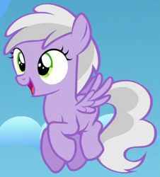 Size: 554x612 | Tagged: safe, screencap, character:sweet pop, species:pegasus, species:pony, episode:the cutie re-mark, cropped, female, filly, flying, foal, open mouth, solo, sweet pop
