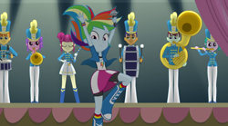 Size: 1400x777 | Tagged: safe, screencap, character:majorette, character:rainbow dash, character:sweeten sour, equestria girls:friendship games, g4, my little pony:equestria girls, background human, chs rally song, majorette, sweeten sour