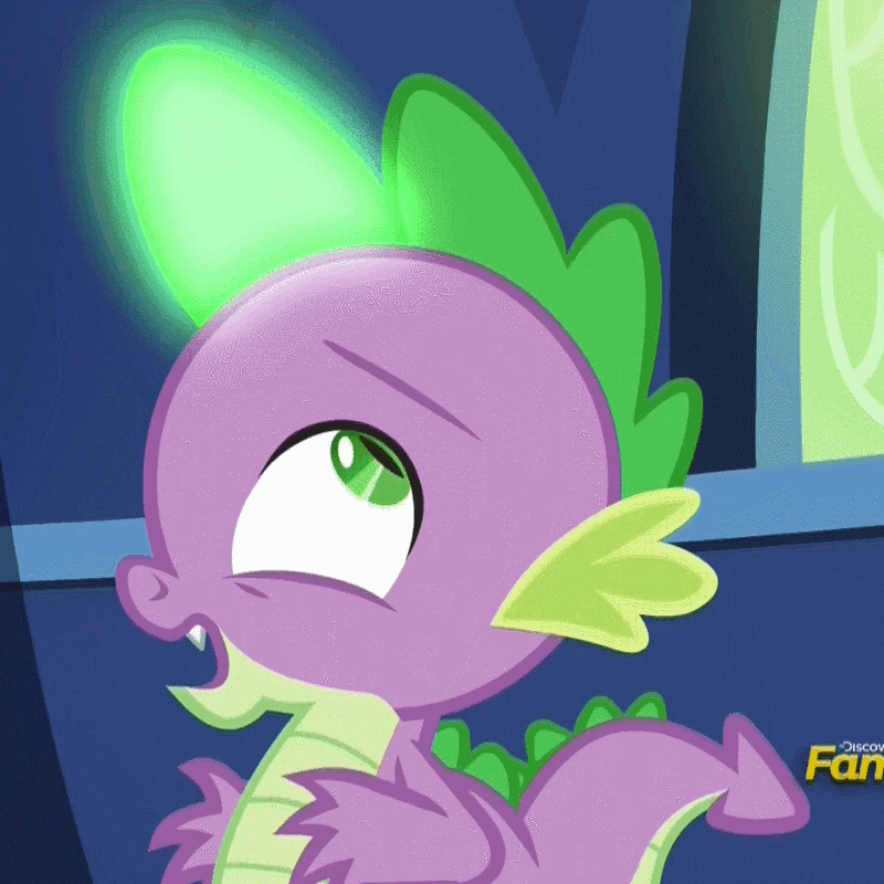 Size: 800x800 | Tagged: safe, screencap, character:spike, species:dragon, episode:triple threat, g4, my little pony: friendship is magic, animated, discovery family logo, gif, glowing frill, nervous, solo, worried