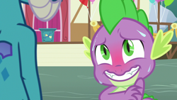 Size: 1280x720 | Tagged: safe, screencap, character:princess ember, character:spike, species:dragon, episode:triple threat, g4, my little pony: friendship is magic, blushing, out of context, sweat