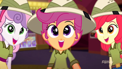 Size: 1920x1080 | Tagged: safe, screencap, character:apple bloom, character:scootaloo, character:sweetie belle, species:pegasus, species:pony, episode:the canterlot movie club, eqg summertime shorts, g4, my little pony:equestria girls, cutie mark crusaders