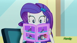 Size: 1044x586 | Tagged: safe, screencap, character:coloratura, character:countess coloratura, character:rarity, episode:epic fails, eqg summertime shorts, g4, my little pony:equestria girls, converse, magazine, shoes, sneakers