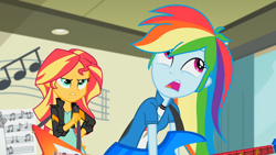 Size: 1920x1080 | Tagged: safe, screencap, character:rainbow dash, character:sunset shimmer, equestria girls:friendship games, g4, my little pony:equestria girls, electric guitar, flying v, guitar