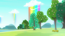 Size: 1280x720 | Tagged: safe, screencap, episode:campfire tales, g4, my little pony: friendship is magic, background, discovery family logo, flower, no pony, rainbow waterfall, scenery, tree, winsome falls