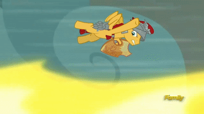 Size: 400x225 | Tagged: safe, screencap, character:dragon lord torch, character:flash magnus, species:dragon, species:pegasus, species:pony, episode:campfire tales, g4, my little pony: friendship is magic, animated, armor, cloud, discovery family logo, fire, fire breath, flying, frown, gif, glare, gritted teeth, male, netitus, royal legion, shield, sky, spread wings, stallion, surfing, wide eyes, wings