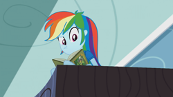 Size: 1920x1080 | Tagged: safe, screencap, character:daring do, character:rainbow dash, episode:leaping off the page, eqg summertime shorts, g4, my little pony:equestria girls, book, solo