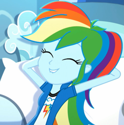 Size: 1023x1035 | Tagged: safe, screencap, character:rainbow dash, episode:leaping off the page, eqg summertime shorts, g4, my little pony:equestria girls, cropped, cute, dashabetes, eyes closed, female, lip bite