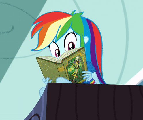 Size: 496x417 | Tagged: safe, screencap, character:daring do, character:rainbow dash, episode:leaping off the page, eqg summertime shorts, g4, my little pony:equestria girls, animated, book, cropped, female, gif, reading rainboom, solo
