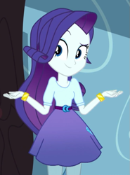 Size: 513x694 | Tagged: safe, screencap, character:rarity, episode:leaping off the page, eqg summertime shorts, g4, my little pony:equestria girls, belt, clothing, cropped, cute, female, shrug, skirt, solo