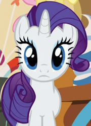 Size: 384x532 | Tagged: safe, screencap, character:rarity, species:pony, species:unicorn, episode:the one where pinkie pie knows, g4, my little pony: friendship is magic, cropped, female, frown, looking at you, mare, solo, stare