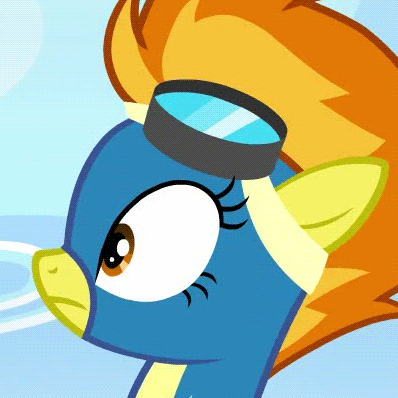 Size: 398x398 | Tagged: safe, screencap, character:spitfire, species:pony, episode:parental glideance, g4, my little pony: friendship is magic, :s, animated, awkward, blinking, clothing, confused, cropped, cute, cutefire, floppy ears, gif, goggles, juxtaposition bait, reaction image, solo, uniform, wavy mouth, wonderbolts uniform