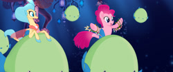 Size: 1920x804 | Tagged: safe, screencap, character:pinkie pie, character:princess skystar, species:seapony (g4), my little pony: the movie (2017), fish, jewelry, necklace, seaponified, seapony pinkie pie, seaquestria, seashell necklace, species swap