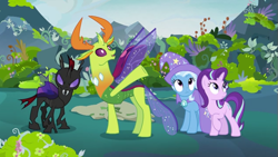 Size: 633x356 | Tagged: safe, screencap, character:pharynx, character:starlight glimmer, character:thorax, character:trixie, species:changeling, species:reformed changeling, episode:to change a changeling, g4, my little pony: friendship is magic