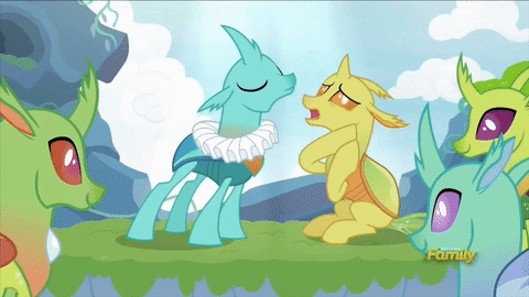 Size: 480x270 | Tagged: safe, screencap, species:changeling, species:reformed changeling, episode:to change a changeling, g4, my little pony: friendship is magic, acting, animated, cornicle, cute, cuteling, discovery family logo, drama (theater), gif, ruff (clothing), stage