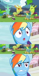 Size: 1920x3714 | Tagged: safe, screencap, character:rainbow dash, species:changeling, species:reformed changeling, episode:daring done, episode:to change a changeling, g4, my little pony: friendship is magic, aspic, beetle, changedlings eating meat, changeling food, changelings eating meat, cute, cuteling, discovery family logo, faec, food, insect, meat, ponies eating meat, rainbow dash is best facemaker, rolls, scarab, soup