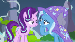 Size: 1280x720 | Tagged: safe, screencap, character:starlight glimmer, character:trixie, species:pony, episode:to change a changeling, g4, my little pony: friendship is magic, clothing, hat, trixie's hat