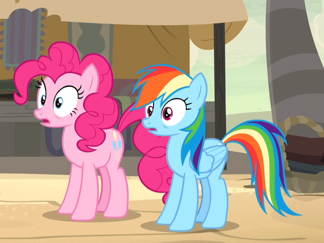 Size: 640x481 | Tagged: safe, screencap, character:pinkie pie, character:rainbow dash, species:earth pony, species:pegasus, species:pony, episode:daring done, animated, butt touch, clapping, cute, dashabetes, diapinkes, eye contact, eyes closed, female, frown, gif, grin, happy, hoof on butt, hug, looking at each other, mare, plot, rearing, smiling, spread wings, weapons-grade cute, wide eyes, wings