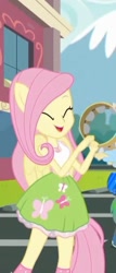 Size: 308x717 | Tagged: safe, screencap, character:fluttershy, episode:get the show on the road, eqg summertime shorts, g4, my little pony:equestria girls, clothing, cropped, cute, eyes closed, musical instrument, ponied up, shyabetes, skirt, wings