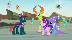 Size: 1280x720 | Tagged: safe, screencap, character:pharynx, character:prince pharynx, character:starlight glimmer, character:thorax, character:trixie, species:changeling, species:reformed changeling, episode:to change a changeling, g4, my little pony: friendship is magic, changedling brothers