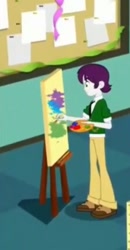 Size: 223x428 | Tagged: safe, screencap, character:indigo wreath, episode:the art of friendship, eqg summertime shorts, g4, my little pony:equestria girls, background human, clothing, cropped, indigo wreath, panting, pants, shoes, solo