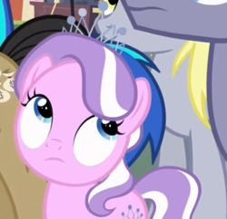 Size: 393x381 | Tagged: safe, screencap, character:derpy hooves, character:diamond tiara, character:filthy rich, episode:it isn't the mane thing about you, g4, my little pony: friendship is magic, eyeroll, solo