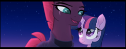 Size: 1342x524 | Tagged: safe, screencap, character:tempest shadow, character:twilight sparkle, character:twilight sparkle (alicorn), species:alicorn, species:pony, my little pony: the movie (2017), rainbow (song), redemption, smiling