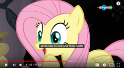 Size: 1273x704 | Tagged: safe, screencap, character:fluttershy, episode:a health of information, g4, my little pony: friendship is magic, carousel (tv channel), meme, solo, youtube caption