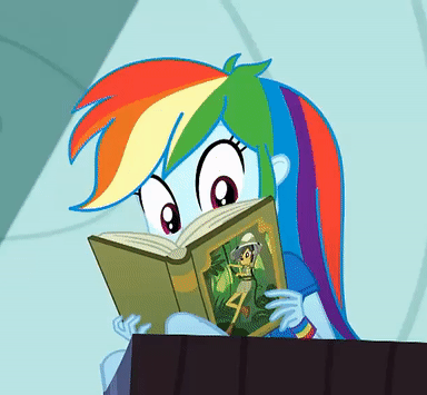 Size: 384x355 | Tagged: safe, screencap, character:daring do, character:rainbow dash, episode:leaping off the page, eqg summertime shorts, g4, my little pony:equestria girls, animated, gif, reaction image, reversed