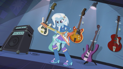 Size: 1280x720 | Tagged: safe, screencap, character:trixie, episode:guitar centered, g4, my little pony:equestria girls, amplifier, bass guitar, electric guitar, guitar, guitar pick, musical instrument, solo