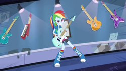 Size: 1280x720 | Tagged: safe, screencap, character:rainbow dash, episode:guitar centered, g4, my little pony:equestria girls, amplifier, electric guitar, guitar, keytar, musical instrument, solo