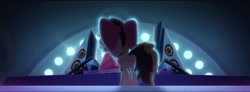 Size: 1921x707 | Tagged: safe, screencap, character:songbird serenade, species:pegasus, species:pony, my little pony: the movie (2017), bow, female, hair bow, mare, plot, rainbow (song), speaker, speakers, stage