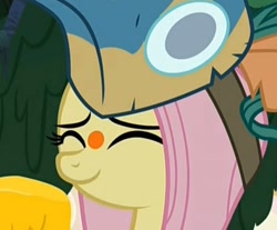 Size: 1089x901 | Tagged: safe, screencap, character:fluttershy, species:pegasus, species:pony, episode:a health of information, g4, my little pony: friendship is magic, cute, eyes closed, female, healer's mask, mare, mask, shyabetes, smiling, solo, swamp fever