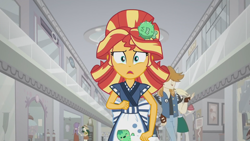 Size: 1920x1080 | Tagged: safe, screencap, character:derpy hooves, character:starlight, character:sunset shimmer, episode:good vibes, eqg summertime shorts, g4, my little pony:equestria girls, background human, canterlot mall, starlight, sunset sushi, sweet leaf, valhallen