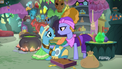 Size: 1920x1080 | Tagged: safe, screencap, character:meadowbrook, species:earth pony, species:pony, episode:a health of information, g4, my little pony: friendship is magic, cauldron, clothing, duo, female, healer's mask, mare, mask, meadowbrook's home, meadowbrook's mother, medicine, mother and daughter