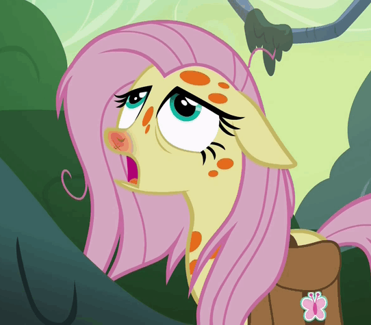 Size: 542x475 | Tagged: safe, screencap, character:fluttershy, species:pony, episode:a health of information, g4, my little pony: friendship is magic, animated, dizzy, female, gif, mare, saddle bag, sick, spots, swamp fever