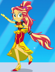Size: 730x967 | Tagged: safe, screencap, character:sunset shimmer, equestria girls:dance magic, g4, my little pony:equestria girls, bracelet, bracer, clothing, dress, female, flamenco, high heels, jewelry, music video, solo