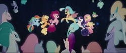 Size: 1280x540 | Tagged: safe, screencap, character:applejack, character:fluttershy, character:pinkie pie, character:princess skystar, character:queen novo, character:rainbow dash, character:rarity, character:spike, species:seapony (g4), my little pony: the movie (2017), background sea pony, one small thing, puffer fish, seaponified, seapony applejack, seapony fluttershy, seapony pinkie pie, seapony rainbow dash, seapony rarity, species swap, spike the pufferfish