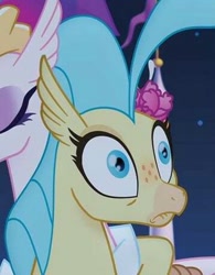 Size: 359x460 | Tagged: safe, screencap, character:princess skystar, character:queen novo, species:classical hippogriff, species:hippogriff, my little pony: the movie (2017), adaptation, cropped, faec, female, mother and daughter, my little pony: the movie adaptation, oh crap face, punishment, shocked, you are so grounded