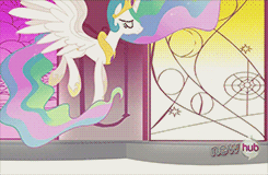 Size: 245x160 | Tagged: safe, screencap, character:princess celestia, species:alicorn, species:pony, episode:the crystal empire, g4, my little pony: friendship is magic, animated, ethereal mane, female, hub logo, mare, solo