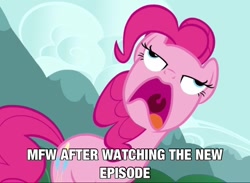 Size: 1024x748 | Tagged: safe, screencap, character:pinkie pie, episode:too many pinkie pies, g4, my little pony: friendship is magic, episode, faec, hype, i came, image macro, implied orgasm, pinkie frogmouth