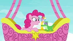 Size: 1280x720 | Tagged: safe, screencap, character:gummy, character:pinkie pie, species:pony, episode:not asking for trouble, g4, my little pony: friendship is magic, hot air balloon, twinkling balloon