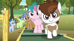 Size: 1920x1080 | Tagged: safe, screencap, character:mocha berry, character:pipsqueak, character:skeedaddle, character:tulip swirl, species:earth pony, species:pony, episode:marks and recreation, g4, my little pony: friendship is magic, colt, discovery family logo, looking at you, male