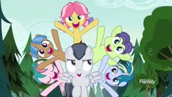 Size: 1920x1080 | Tagged: safe, screencap, character:cucumber seed, character:kettle corn, character:rumble, character:skeedaddle, species:pegasus, species:pony, episode:marks and recreation, g4, my little pony: friendship is magic, colt, cute, discovery family logo, male, skeedabetes
