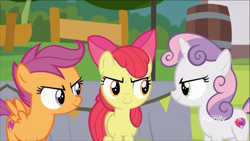 Size: 1320x742 | Tagged: safe, screencap, character:apple bloom, character:scootaloo, character:sweetie belle, species:pegasus, species:pony, episode:marks and recreation, g4, my little pony: friendship is magic, cutie mark crusaders, discovery family logo