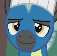 Size: 240x234 | Tagged: safe, screencap, character:thunderlane, species:pony, episode:marks and recreation, g4, my little pony: friendship is magic, animated, clothing, eyebrow wiggle, gif, male, reaction image, smiling, solo, uniform, wonderbolts uniform