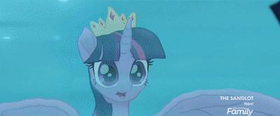 Size: 400x167 | Tagged: safe, screencap, character:golden delicious, character:minuette, character:moondancer, character:twilight sparkle, character:twilight sparkle (alicorn), character:twinkleshine, species:alicorn, species:earth pony, species:pegasus, species:pony, species:unicorn, my little pony: the movie (2017), animated, apple family member, background pony, bridge, discovery family logo, female, flying, gif, male, mare, singing, splash, stallion, unnamed pony, water