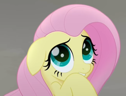 Size: 692x530 | Tagged: safe, screencap, character:fluttershy, species:pegasus, species:pony, my little pony: the movie (2017), cowering, cute, female, floppy ears, mare, raised hoof, scared, shyabetes, solo